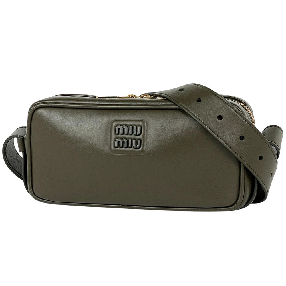 Miu Miu Shoulder Bag Khaki Green Leather Green